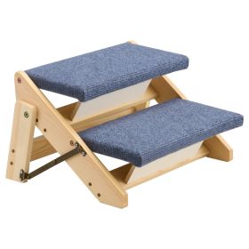 Wood Pet Stairs, 2-Step Dog Stairs for Beds, Sofa & Cars, 110lbs Load Capacity, Floded Flat Design