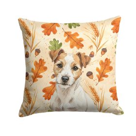 White with Tan Markings Russell Terrier Heirloom Fall Throw Pillow Decorative Indoor Outdoor Accent Cushion for Couch, Bed or Patio, 14Hx14W