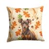 Chocolate and Rust Miniature Pinscher Min Pin Heirloom Fall Throw Pillow Decorative Indoor Outdoor Accent Cushion for Couch, Bed or Patio, 14Hx14W