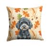 Miniature Black Poodle Heirloom Fall Throw Pillow Decorative Indoor Outdoor Accent Cushion for Couch, Bed or Patio, 14Hx14W