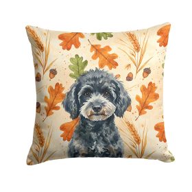 Miniature Black Poodle Heirloom Fall Throw Pillow Decorative Indoor Outdoor Accent Cushion for Couch, Bed or Patio, 14Hx14W