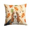 Tricolor and White Basset Hound Heirloom Fall Throw Pillow Decorative Indoor Outdoor Accent Cushion for Couch, Bed or Patio, 18Hx18W