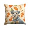 Blue and Tan Border Terrier Heirloom Fall Throw Pillow Decorative Indoor Outdoor Accent Cushion for Couch, Bed or Patio, 18Hx18W