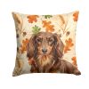 Longhaired Chocolate and Tan Dachshund Heirloom Fall Throw Pillow Decorative Indoor Outdoor Accent Cushion for Couch, Bed or Patio, 18Hx18W
