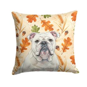 White English Bulldog Heirloom Fall Throw Pillow Decorative Indoor Outdoor Accent Cushion for Couch, Bed or Patio, 14Hx14W