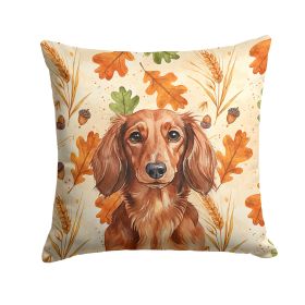 Longhaired Red Dachshund Heirloom Fall Throw Pillow Decorative Indoor Outdoor Accent Cushion for Couch, Bed or Patio, 14Hx14W