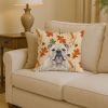 White English Bulldog Heirloom Fall Throw Pillow Decorative Indoor Outdoor Accent Cushion for Couch, Bed or Patio, 14Hx14W
