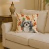 Grey and White Tibetan Spaniel Heirloom Fall Throw Pillow Decorative Indoor Outdoor Accent Cushion for Couch, Bed or Patio, 14Hx14W
