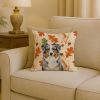 Blue Merle Australian Shepherd Heirloom Fall Throw Pillow Decorative Indoor Outdoor Accent Cushion for Couch, Bed or Patio, 18Hx18W