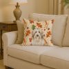 White and Tan Bearded Collie Heirloom Fall Throw Pillow Decorative Indoor Outdoor Accent Cushion for Couch, Bed or Patio, 14Hx14W