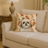 Gold and White Shih Tzu Heirloom Fall Throw Pillow Decorative Indoor Outdoor Accent Cushion for Couch, Bed or Patio, 14Hx14W