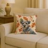Blue and Tan Border Terrier Heirloom Fall Throw Pillow Decorative Indoor Outdoor Accent Cushion for Couch, Bed or Patio, 18Hx18W