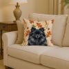 Black Pomeranian Heirloom Fall Throw Pillow Decorative Indoor Outdoor Accent Cushion for Couch, Bed or Patio, 14Hx14W