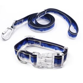 Adjustable High - quality Reflective print leash set  Durable Waterproof No - tangle Night walks Morning jogs Camping adventures Beach outings (Color: white clouds, size: M)