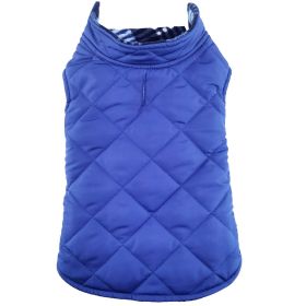 Reversible Fleece Lined Puffer Dog Coat (Color: Blue Plaid, size: 2X-Large)
