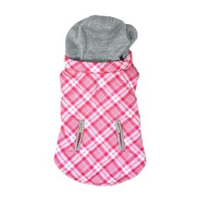 Weekender Dog Sweatshirt Hoodie (Color: Pink & White Plaid, size: large)